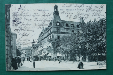 AK Fürth / 1905 / Weinstrasse / Hotel National / Strassenbahn / Strassenansicht Architektur